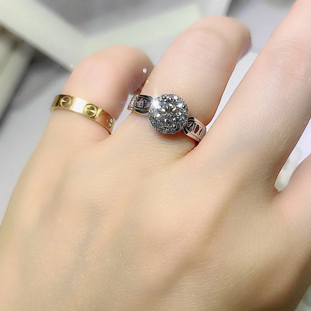 😍14K WHITE GOLD DAINTY 💎DIAMOND FASHION ANILLOS HOLLOW BAND RING, L125